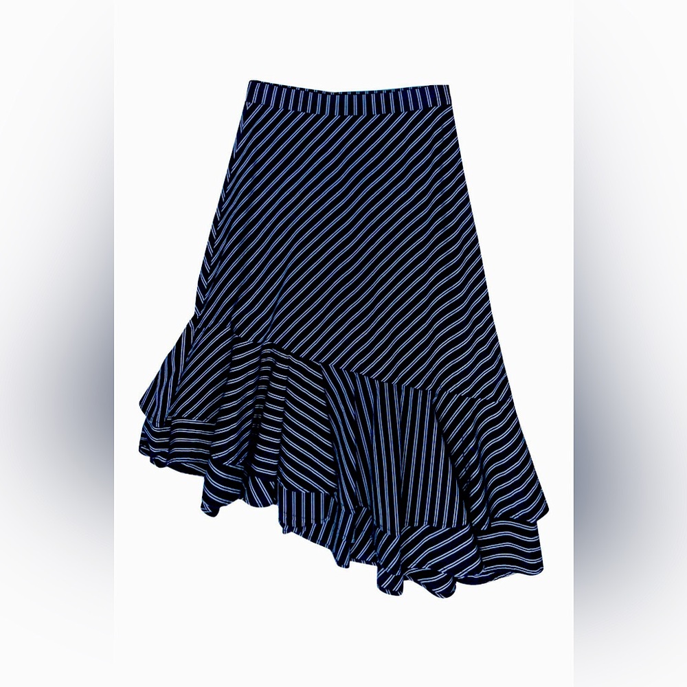 💕Joie Yenene Navy Blue & White Stripe Asymmetrical Ruffle Skirt Size 2 - Picture 2 of 3